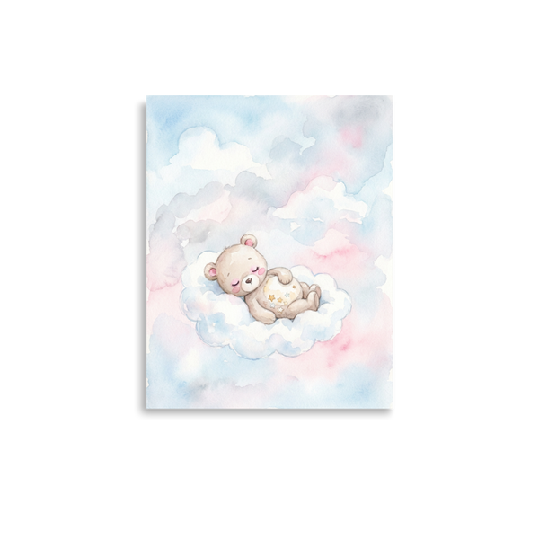 Affiche Ourson des Songes Nuageux pour Chambre Bébé Personnalisable
