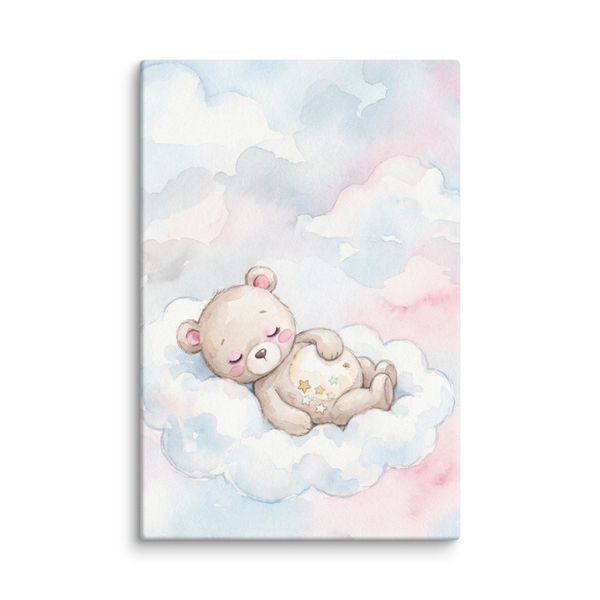 Toile Affiche Ourson des Songes Nuageux pour Chambre Bébé et Cadeau