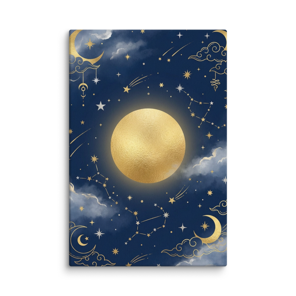 Toile Enfant Étoilée Nuit Dorée des Premiers Rêves pour Chambre