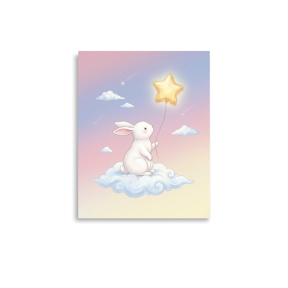 Affiche Enfant Personnalisable Lapin Rêveur et Ballon d'Étoiles