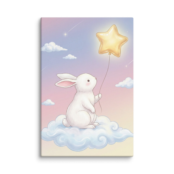 Toile Enfant Personnalisable Lapin Rêveur et Ballon d'Étoiles