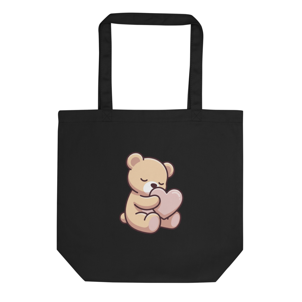 Tote Bag Coton Personnalisable Ourson et Cœur pour Naissance - Noir