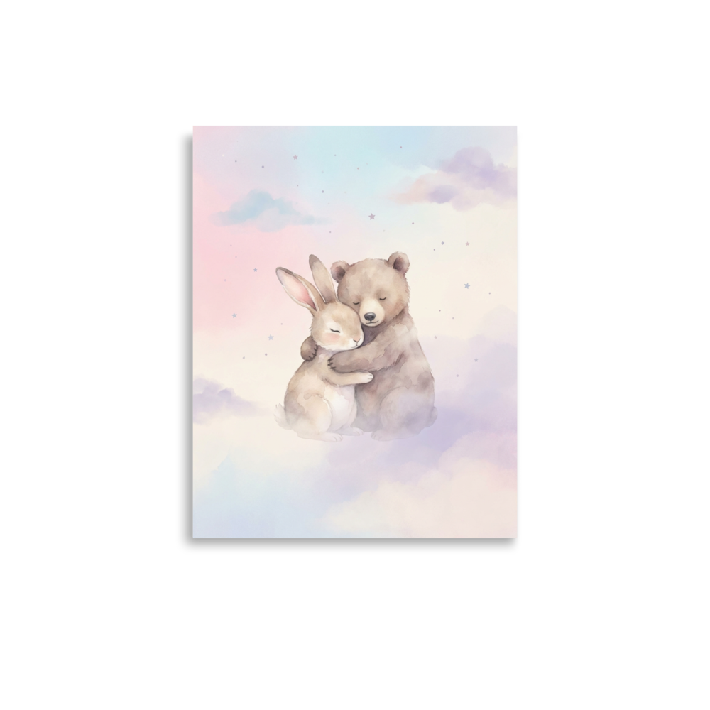 Affiche Douceur Lapinours en Aquarelle pour Chambre Bébé et Cadeau