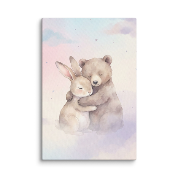 Toile Canvas Douceur Lapinours en Aquarelle pour Chambre Bébé 30×45 cm