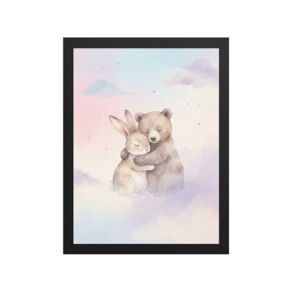 Affiche Encadrée Douceur Lapinours en Aquarelle pour Chambre de Bébé