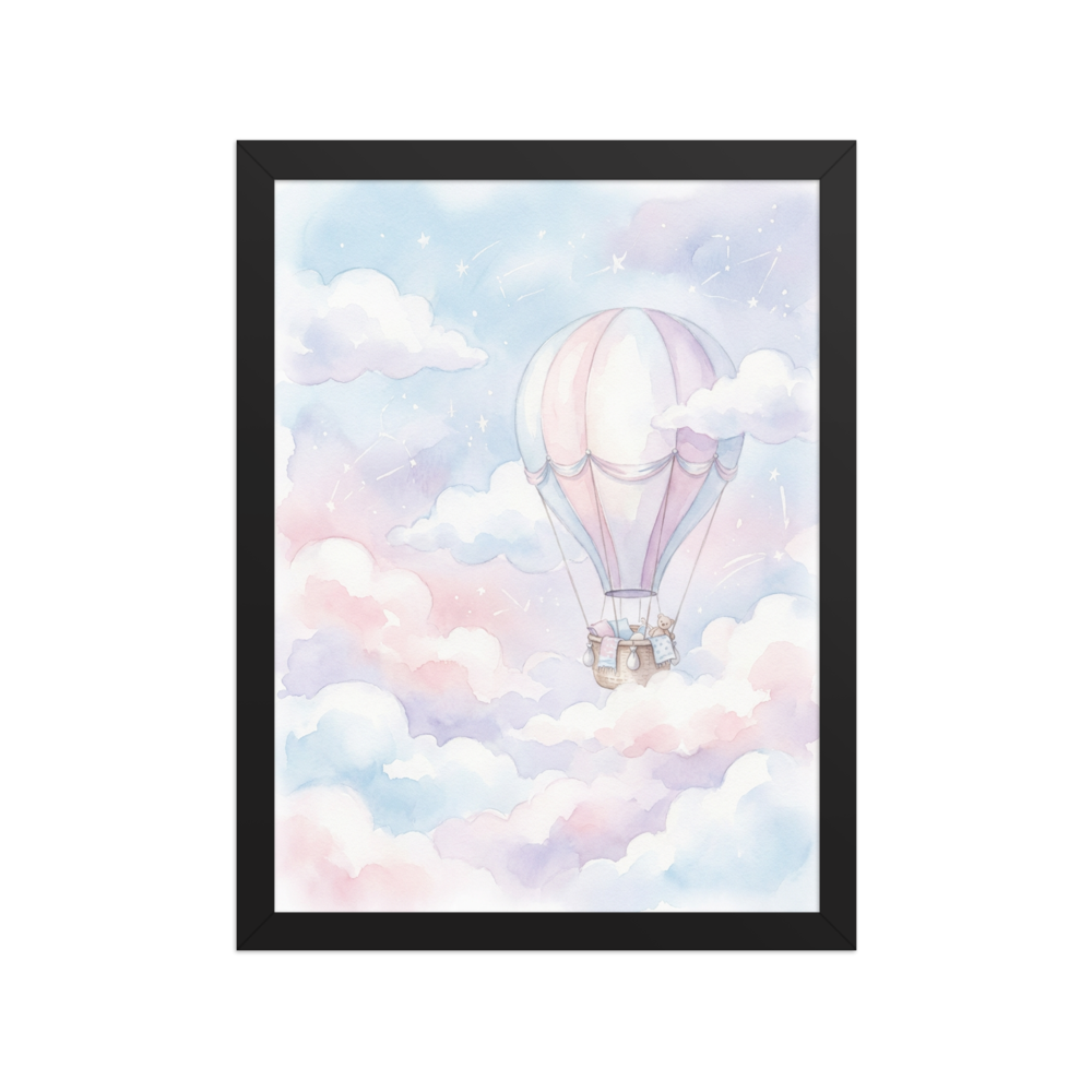 Affiche Encadrée Montgolfière Nuages pour Chambre Bébé Rêve