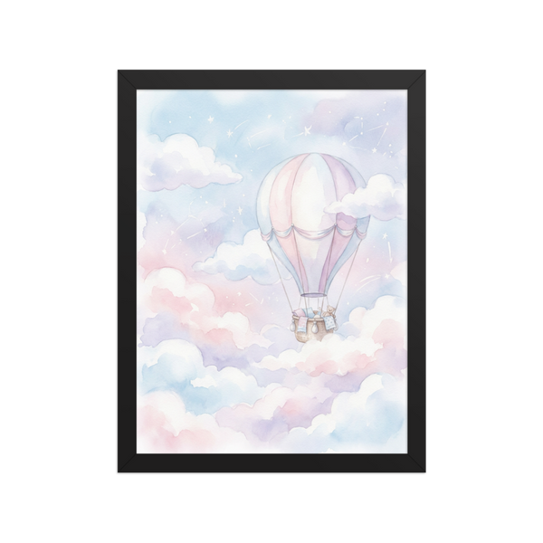 Affiche Encadrée Montgolfière Nuages pour Chambre Bébé Rêve