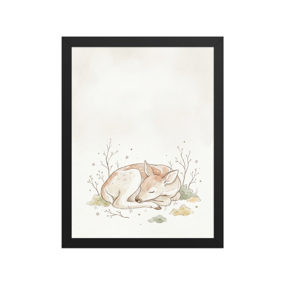 Poster encadré bébé cerf aquarelle – Faon endormi