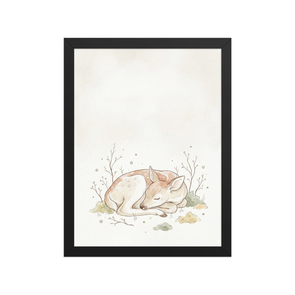 Poster encadré bébé cerf aquarelle – Faon endormi