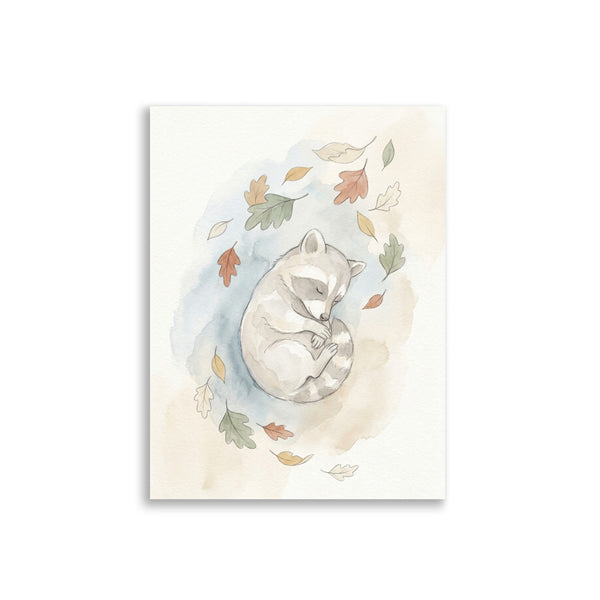 Affiche chambre bébé raton laveur – Aquarelle nordique