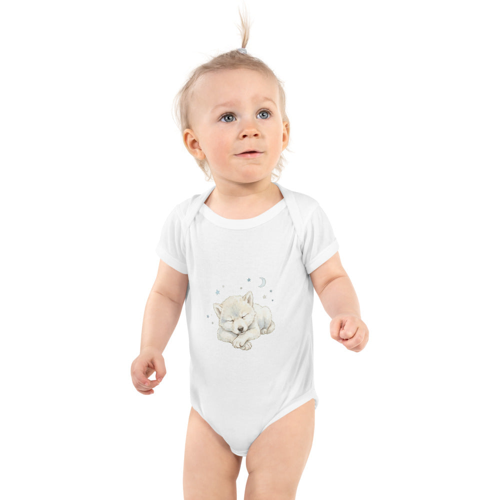 Body bébé manches courtes loup blanc – Doux & étoilé