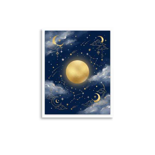 Affiche Étoiles et Lune Personnalisable pour Chambre Bébé Nuit Dorée