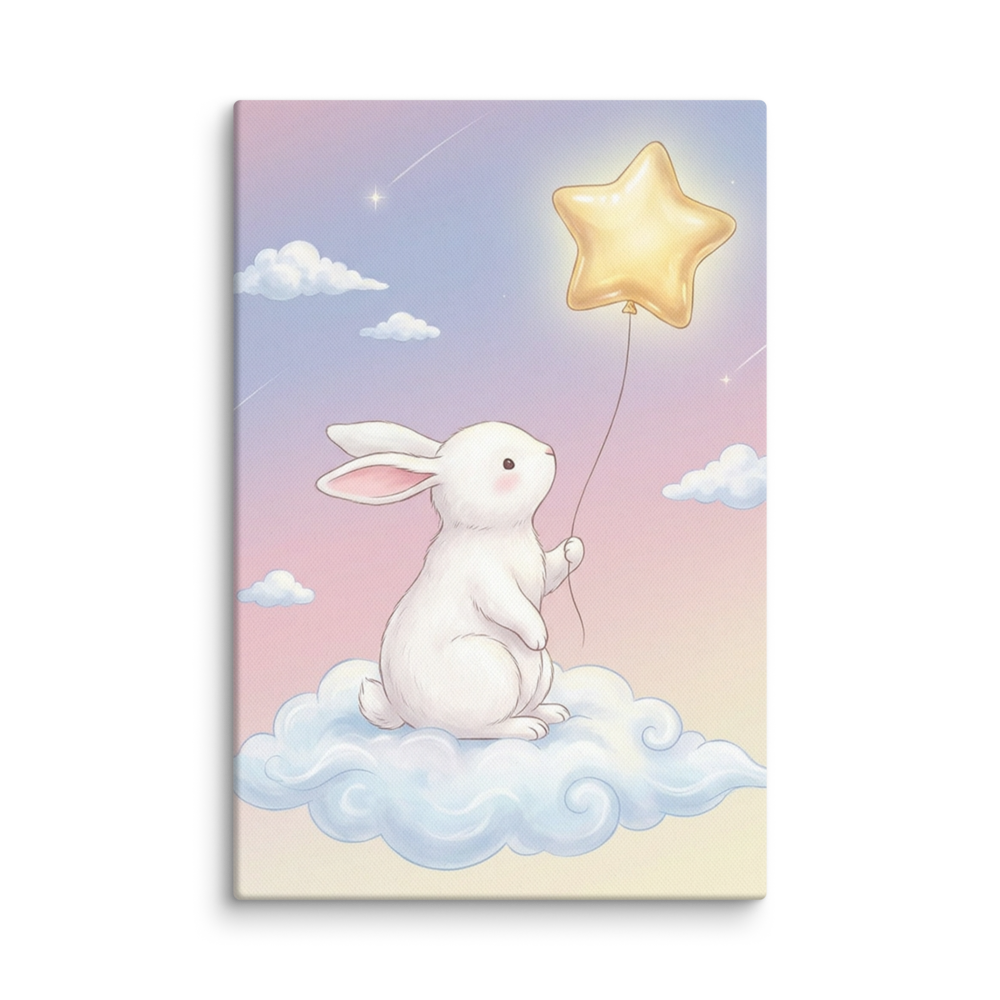 Toile Enfant Personnalisable Lapin Rêveur et Ballon d'Étoiles