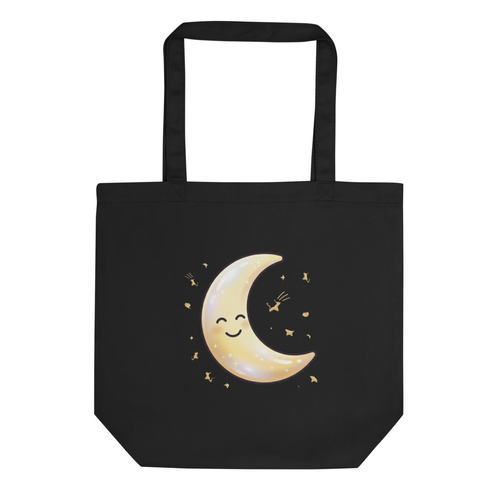 Tote Bag Coton Personnalisable Lune et Étoiles Dorées Unisexe Cadeau - Noir