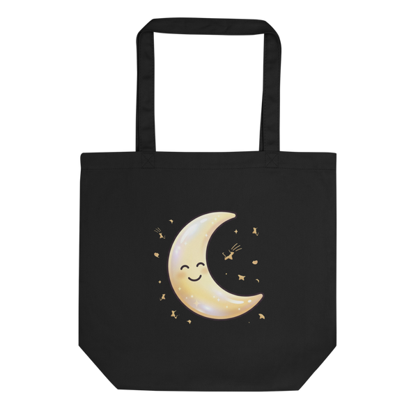 Tote Bag Coton Personnalisable Lune et Étoiles Dorées Unisexe Cadeau - Noir