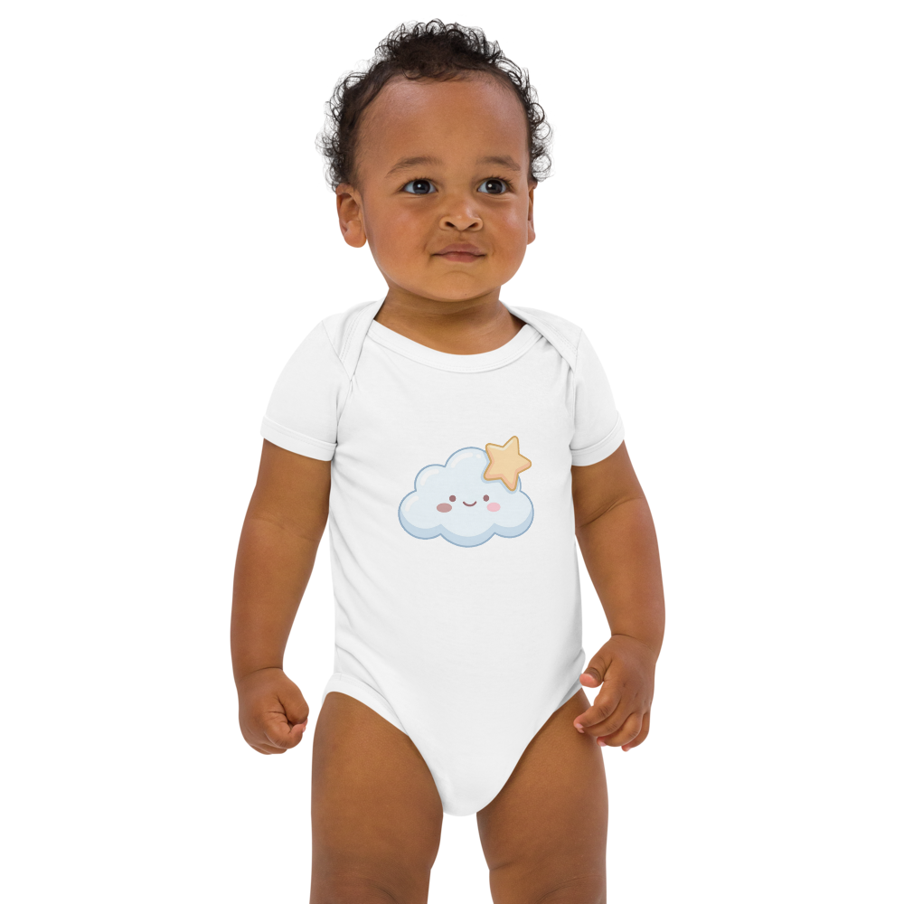Body Bébé Coton Bio Nuage Étoile Rêveur pour Naissance et Chambre - Blanc