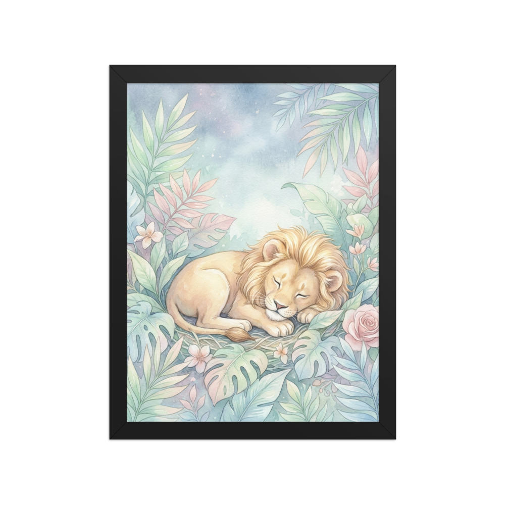 Affiche Encadrée Rêves de Lionceau Pastel pour Chambre Bébé Jungle