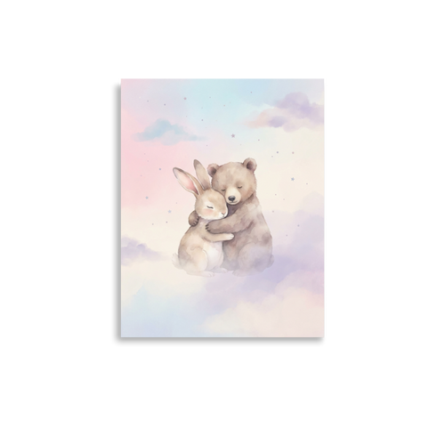 Affiche Douceur Lapinours en Aquarelle pour Chambre Bébé et Cadeau