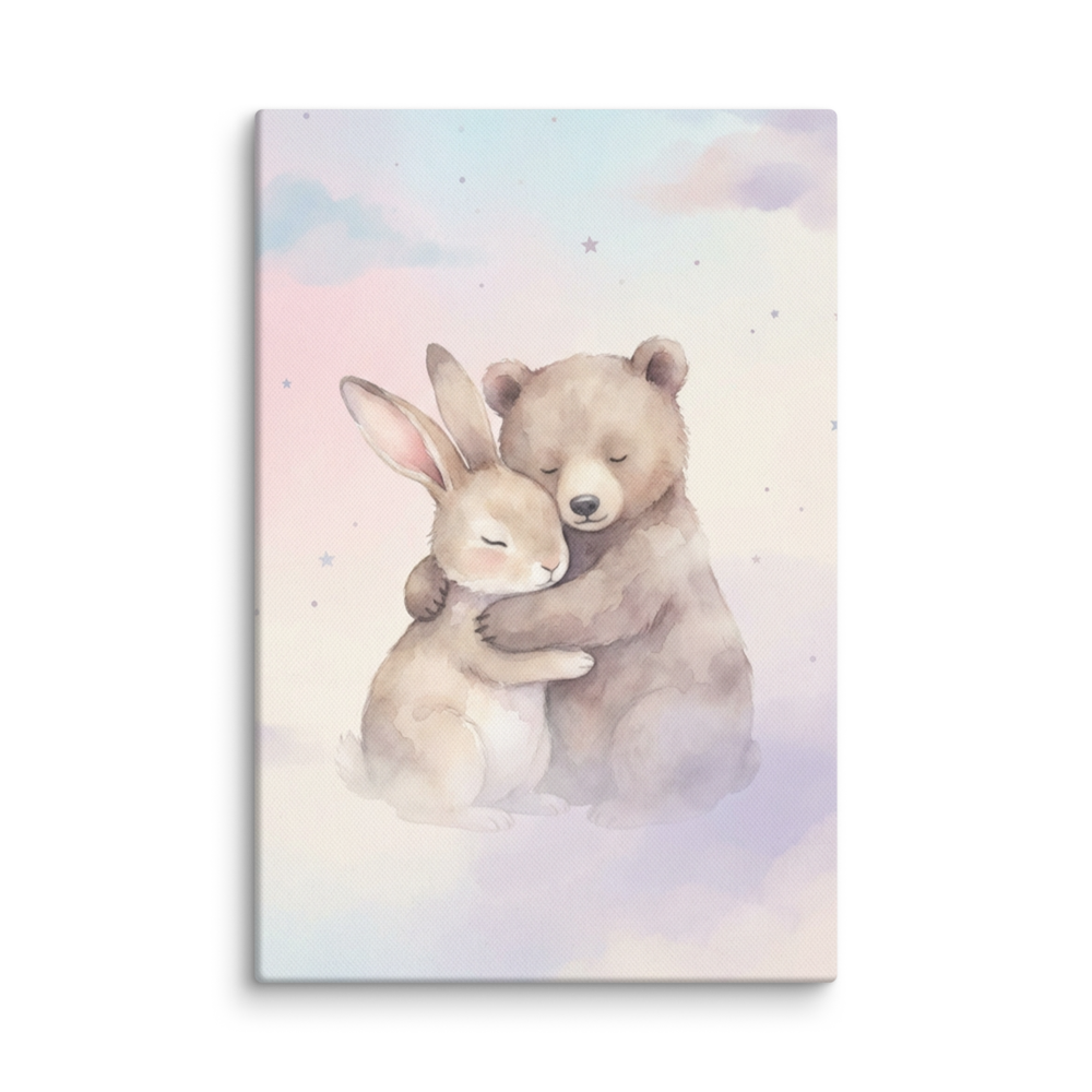 Toile Canvas Douceur Lapinours en Aquarelle pour Chambre Bébé 30×45 cm