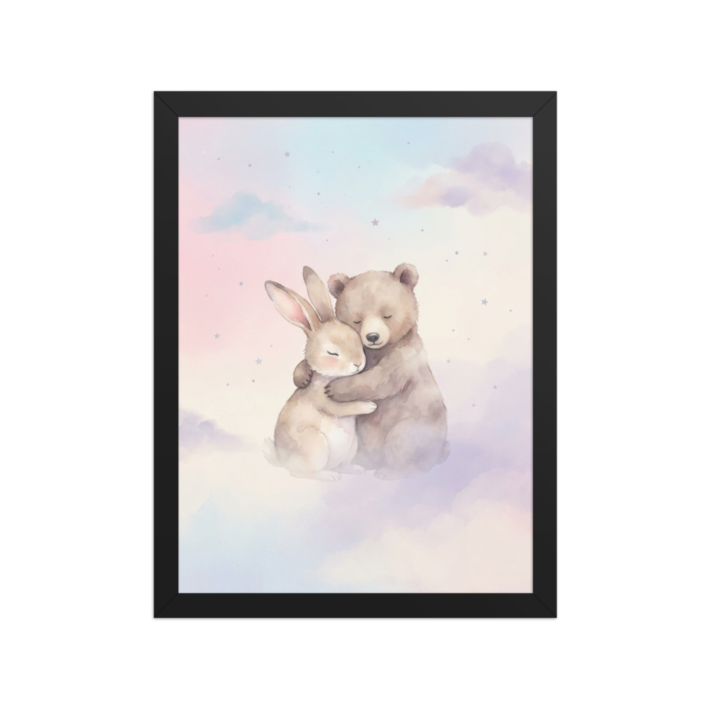 Affiche Encadrée Douceur Lapinours en Aquarelle pour Chambre de Bébé