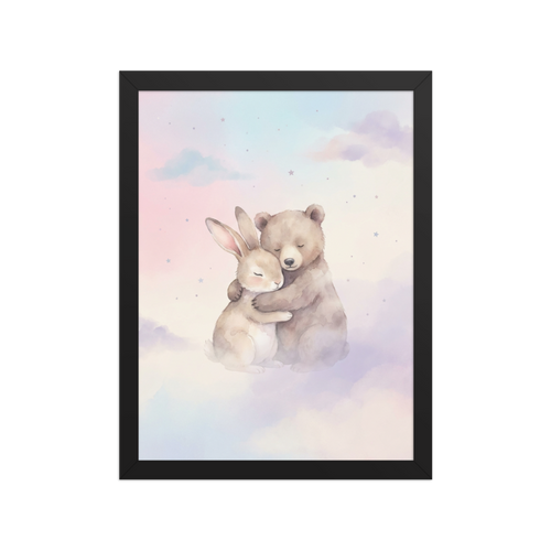 Affiche Encadrée Douceur Lapinours en Aquarelle pour Chambre de Bébé