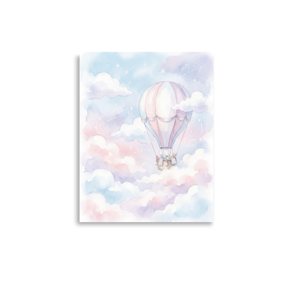 Affiche Montgolfière Nuages Aquarelle pour Chambre Bébé