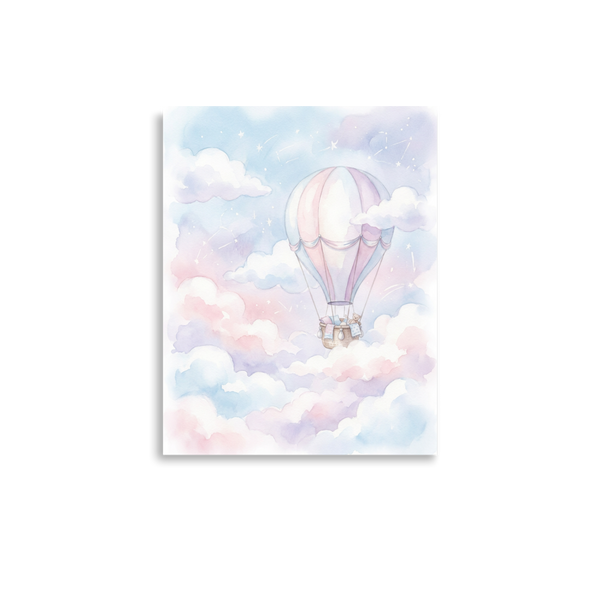 Affiche Montgolfière Nuages Aquarelle pour Chambre Bébé