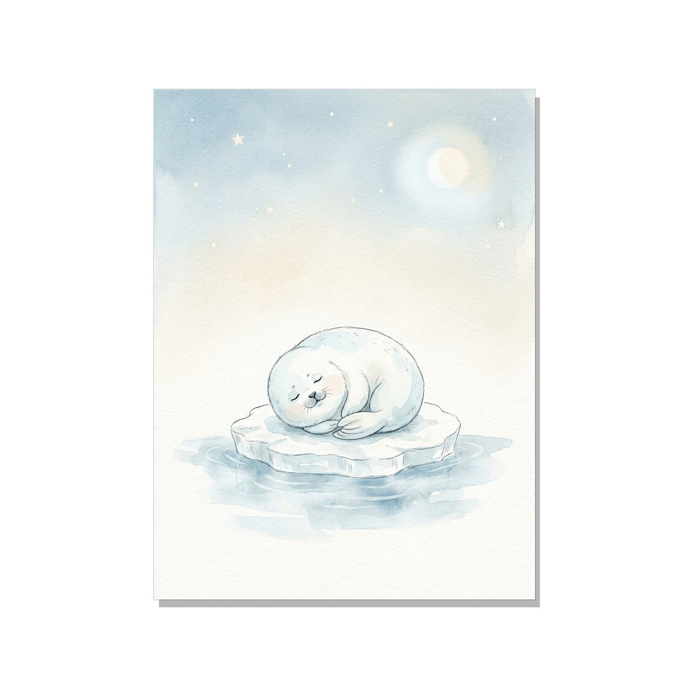 Affiche bébé chambre aquarelle scandinave – Phoque endormi - vue 1