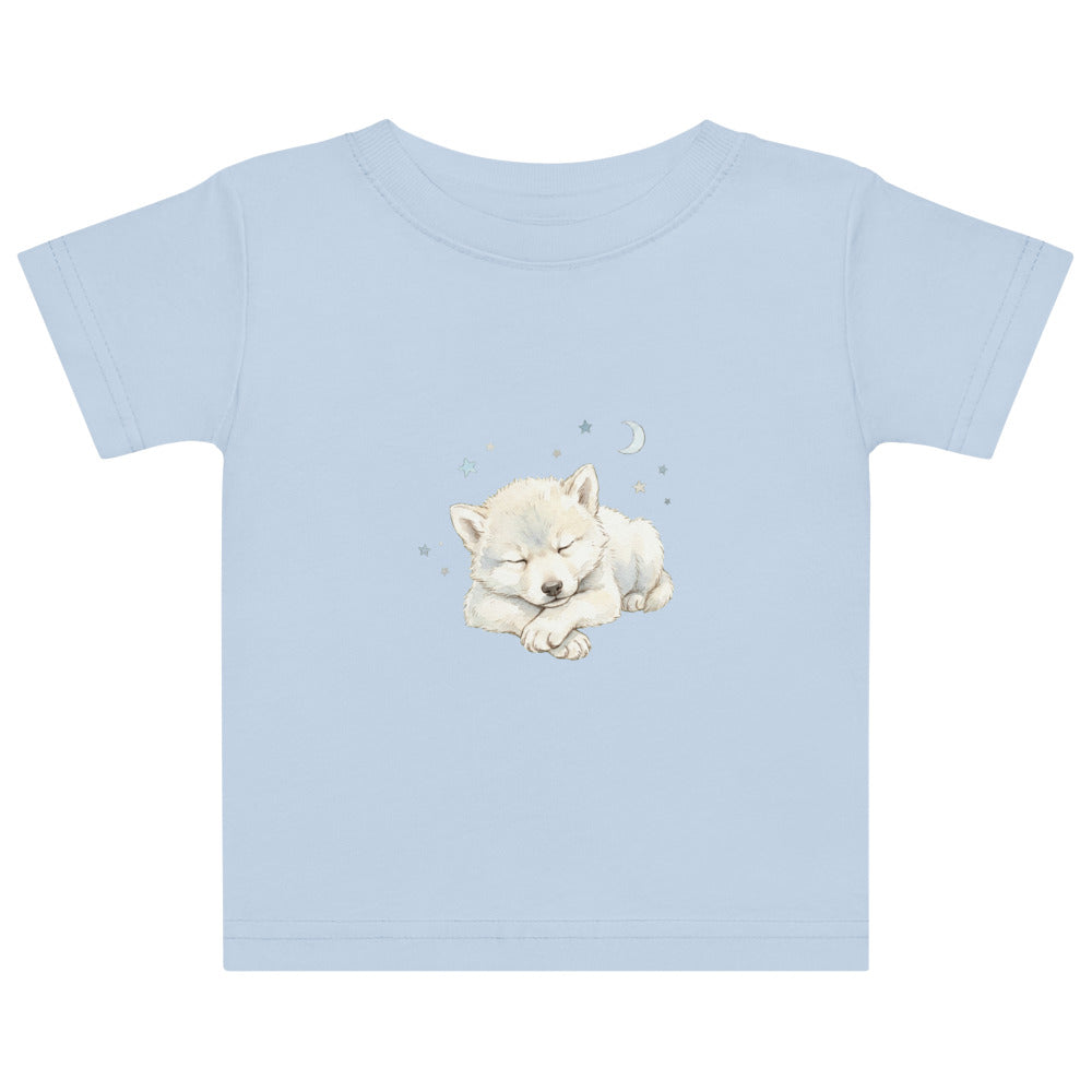 T-shirt bébé loup endormi – Aquarelle nordique douce