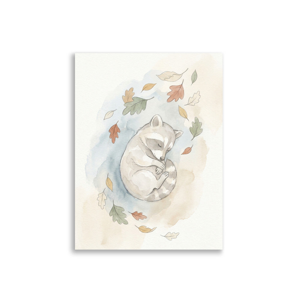 Affiche chambre bébé raton laveur – Aquarelle nordique - vue 1