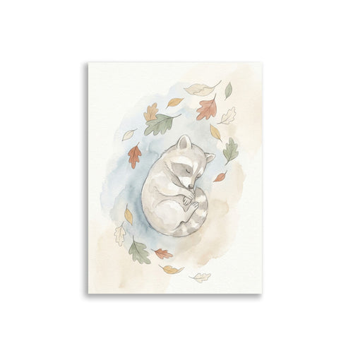 Affiche chambre bébé raton laveur – Aquarelle nordique