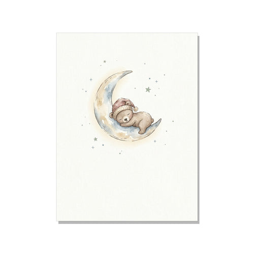 Affiche chambre bébé ourson aquarelle – Lune & Douceur