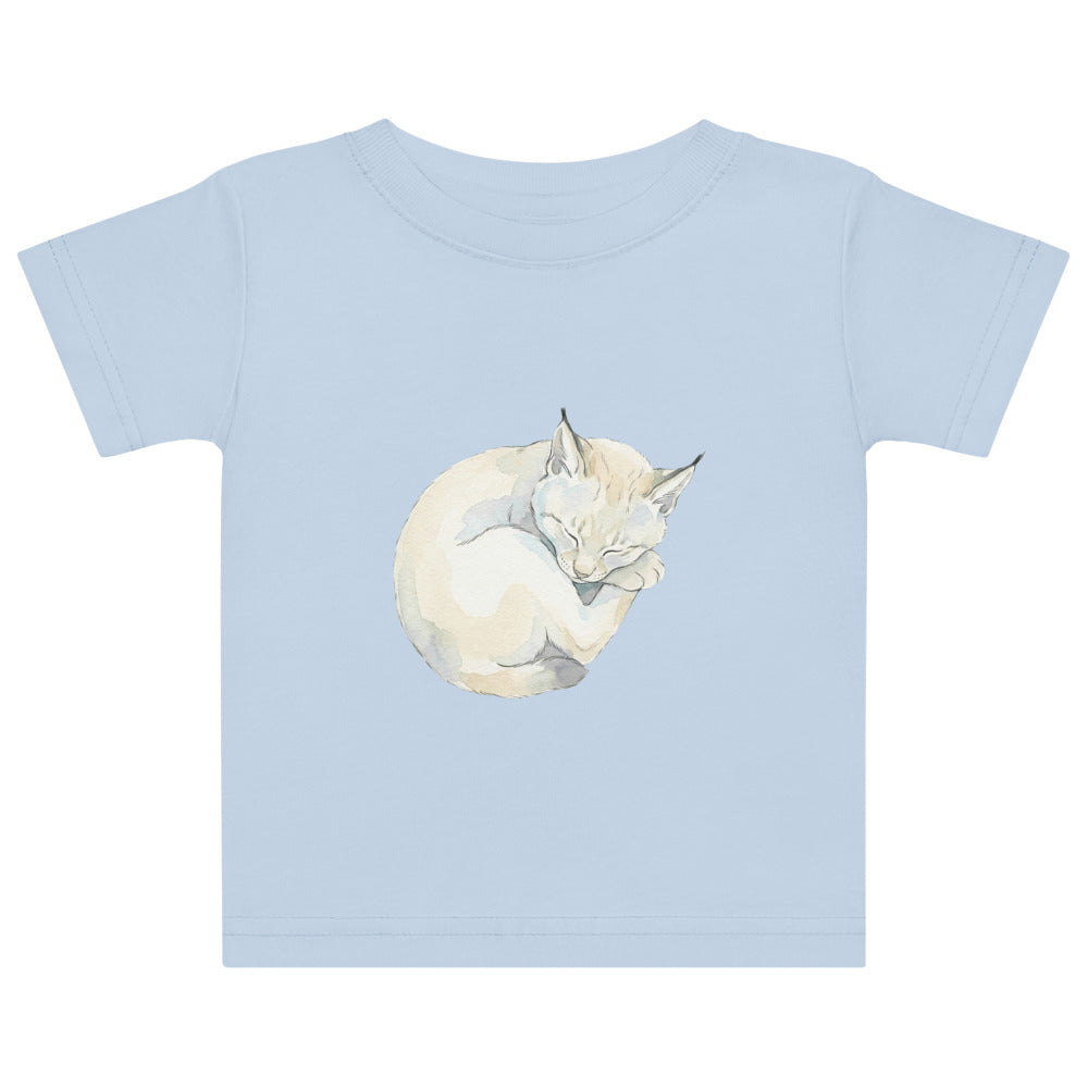 T-shirt bébé lynx endormi – Coton doux aquarelle