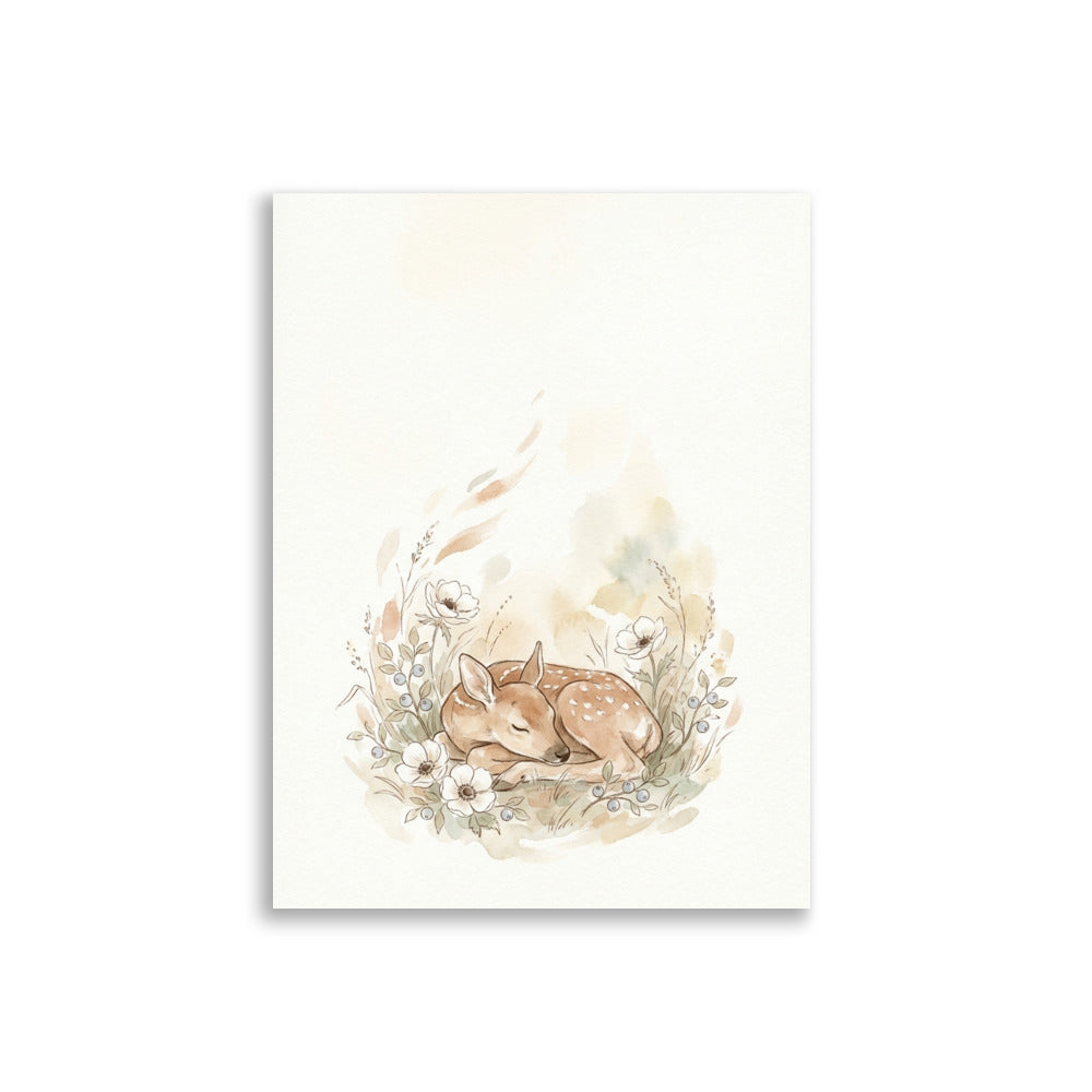 Affiche chambre bébé aquarelle – Wapiti & Fleurs Nordiques - vue 1