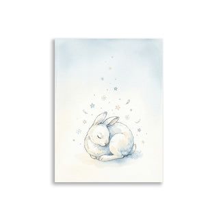Poster minimaliste lapin endormi chambre bébé – Aquarelle