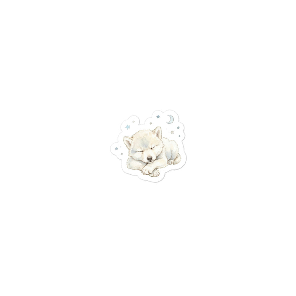 Sticker bébé loup endormi chambre enfant – Nuit arctique